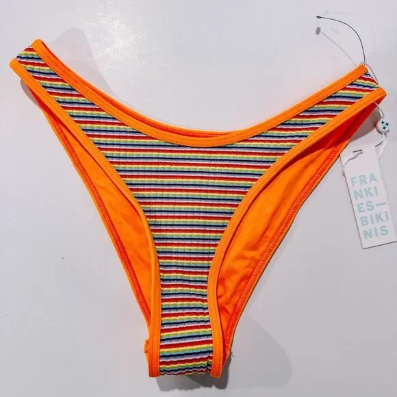 Frankies Bikinis Hawaiian sky dove striped rib bottom Women’s S L Rainbow